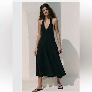 Free People Free-est Reese Linen Culotte One-Piece in Black NWOT
